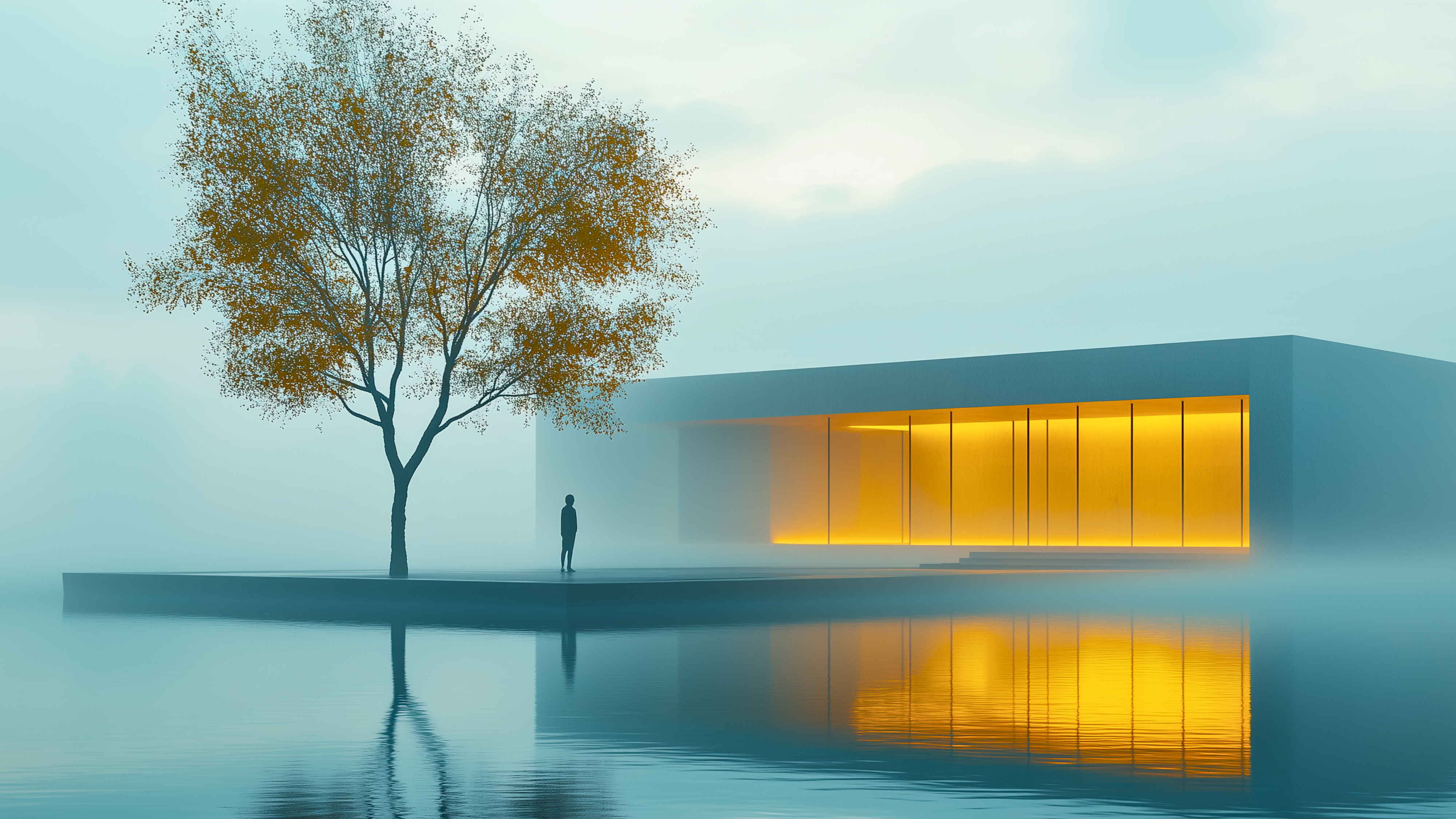 photo of tree and building in front of lake